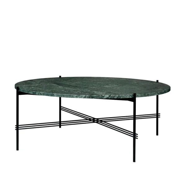 GUBI Table basse TS Round green guatemala marble, ø105, structure noire