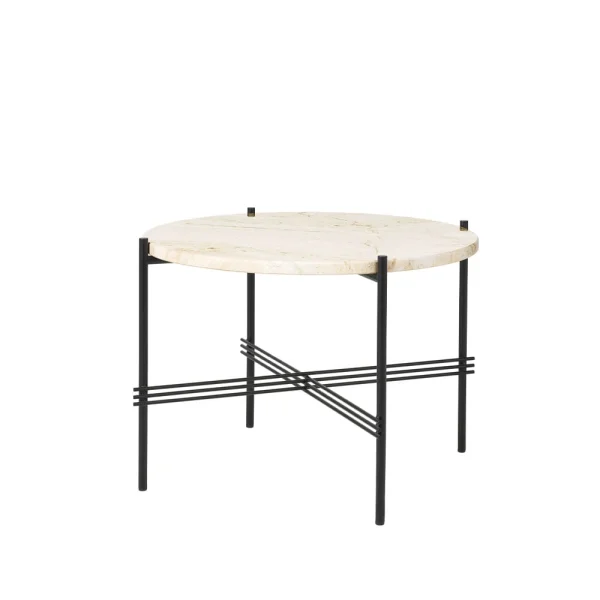 GUBI Table basse TS Round natural white travertine, ø55, structure noire