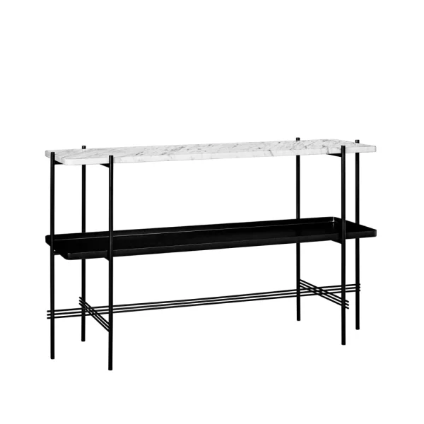 GUBI Table d’appoint TS Console 120x30x72 cm white carrara marble, structure noire, avec plateau