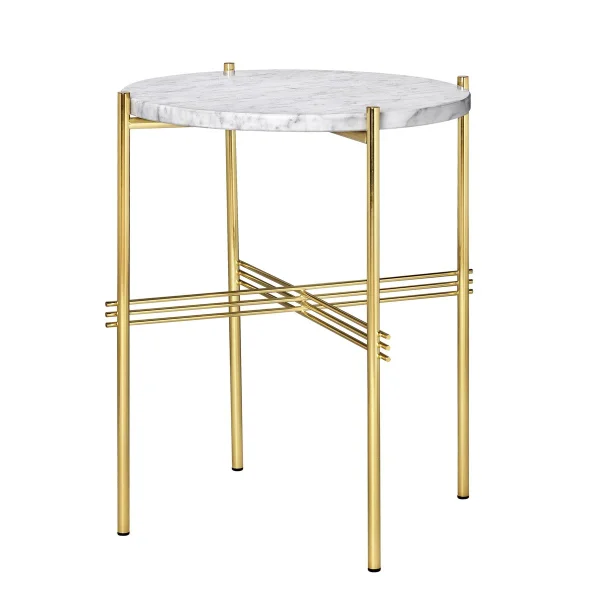 GUBI Table TS pieds en laiton Ø40 cm marbre blanc