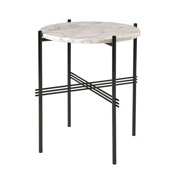 GUBI Table TS pieds noirs Ø40 cm marbre blanc