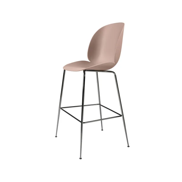 GUBI Tabouret de bar Beetle haut sweet pink, structure en acier chromé noir