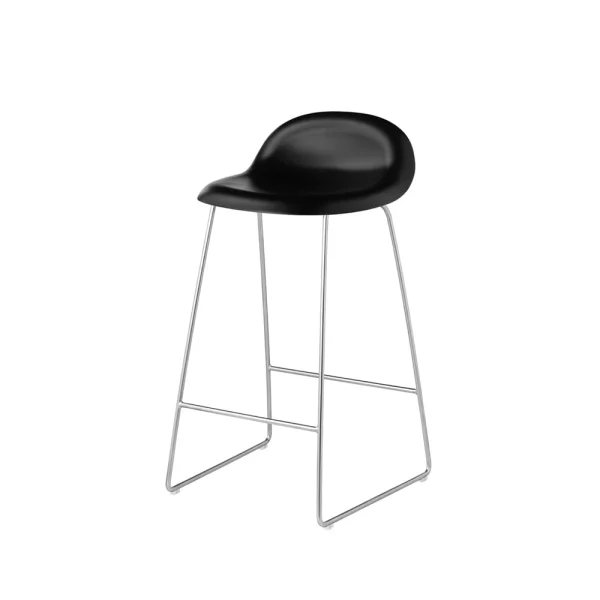 GUBI Tabouret de bar Gubi 3D bas black, pieds luge en acier chromé