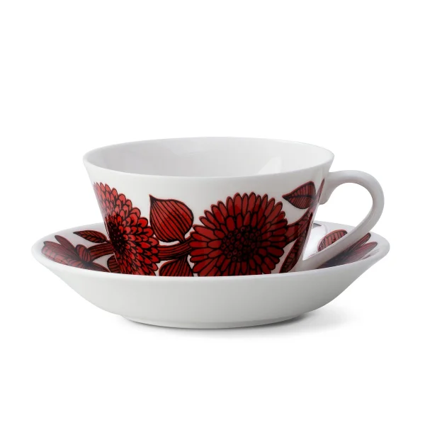 Gustavsbergs Porslinsfabrik Ensemble tasse à thé Röd Aster Tasse à thé + soucoupe