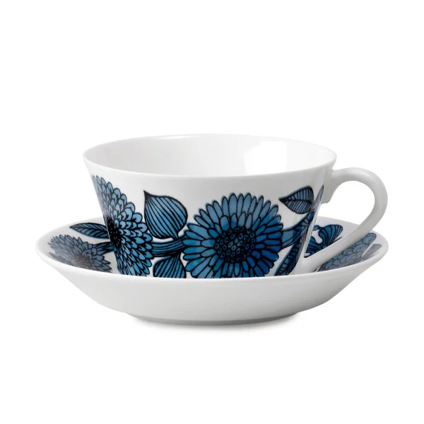 Gustavsbergs Porslinsfabrik Tasse à thé évasée Aster bleue Tasse + soucoupe