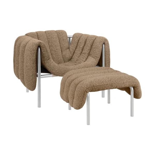 Hem Fauteuil lounge + ottomane Puffy Sawdust-acier inoxydable