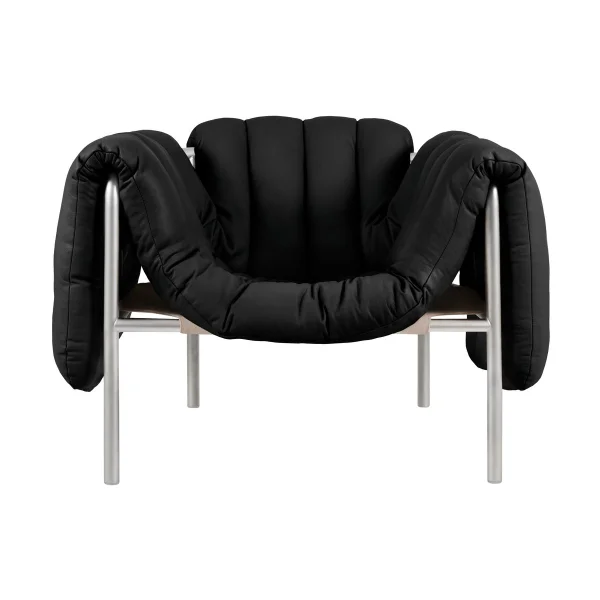 Hem Fauteuil lounge Puffy Black leather-acier inoxydable