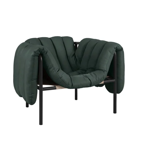 Hem Fauteuil lounge Puffy Dark green leather-black grey
