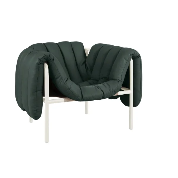 Hem Fauteuil lounge Puffy Dark green leather-cream