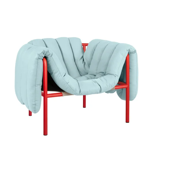 Hem Fauteuil lounge Puffy Light blue leather-traffic red
