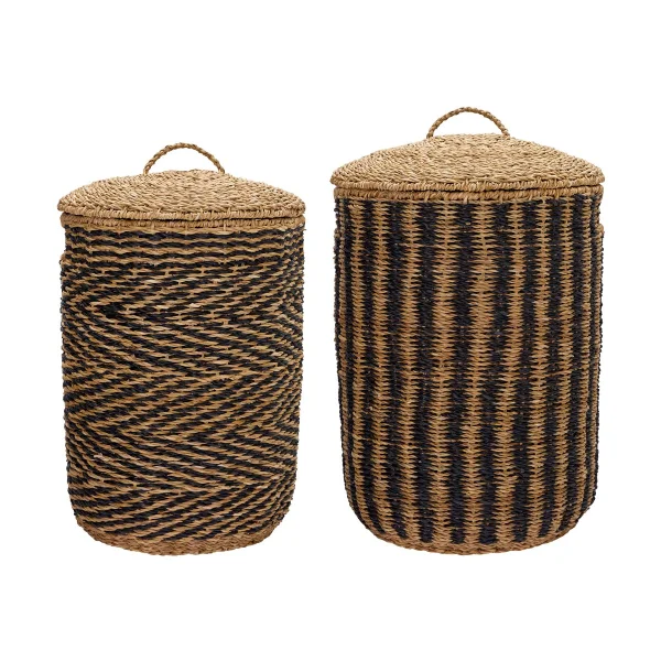House Doctor Panier à linge Cesto, 2 pièces Naturel-noir
