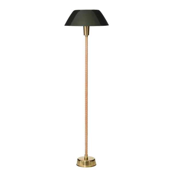 Innolux Lampadaire Senator vert, pied en cuir et laiton