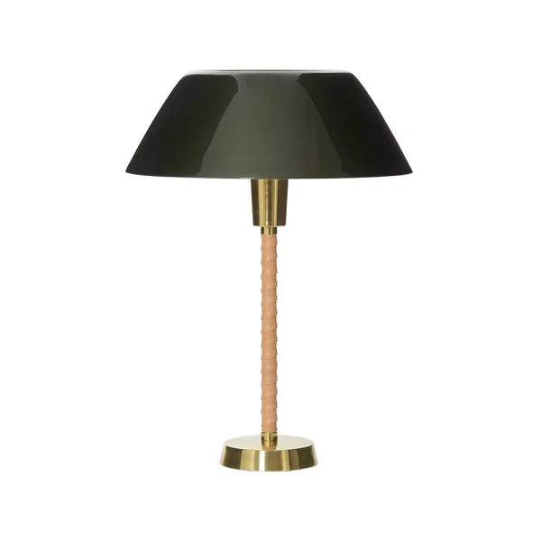 Innolux Lampe de table Senator vert, pied en cuir et laiton