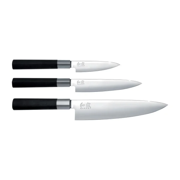 KAI Ensemble de couteau de cuisine & 2 couteaux universels Kai Wasabi Black 3 pièces