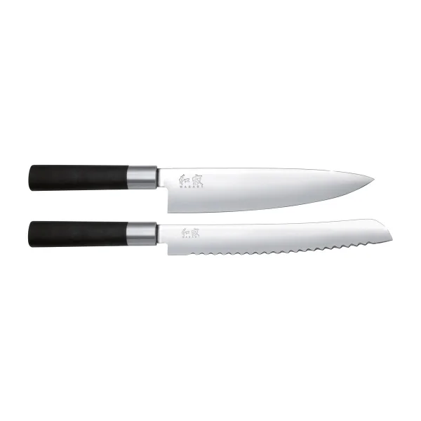 KAI Ensemble de couteau de cuisine et à pain Kai Wasabi Black 2 pièces