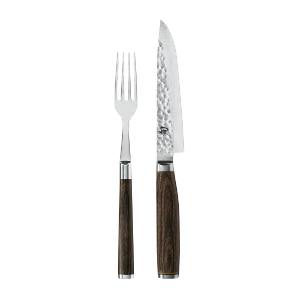 KAI Ensemble de couteau et fourchette Kai Shun Premier Chrome-marron