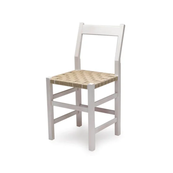 Källemo Chaise Schablon Sangle naturelle-piètement blanc