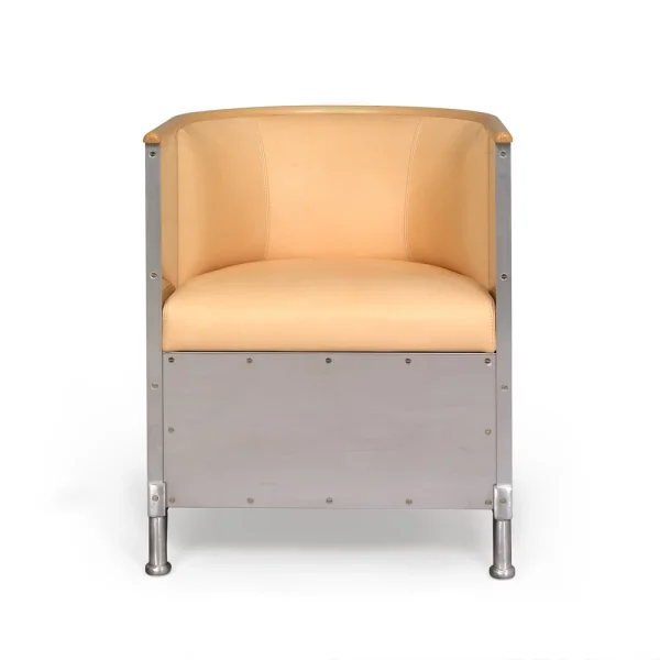Källemo Fauteuil aluminium brossé mat Cuir Tärnsjö naturel-bordure en hêtre