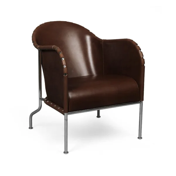 Källemo Fauteuil Bruno Cuir pleine fleur 9208 brun cigare-chrome