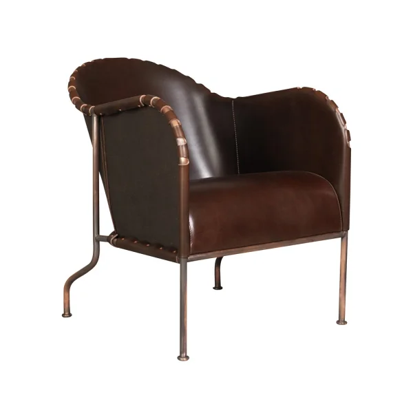 Källemo Fauteuil Bruno Cuir pleine fleur 9208 brun cigare-piètement cuivré