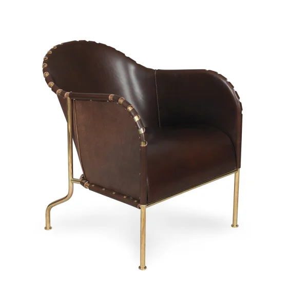 Källemo Fauteuil Bruno Cuir pleine fleur brun cigare-piètement laiton
