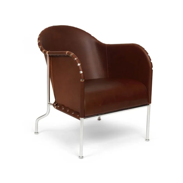 Källemo Fauteuil Bruno Cuir pleine fleur brun-vintage-piètement chrome