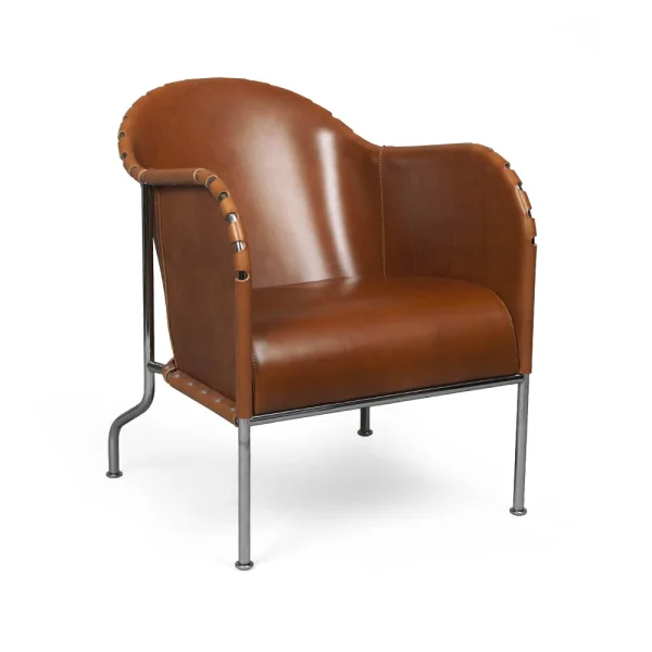 Källemo Fauteuil Bruno Cuir pleine fleur cognac-chrome