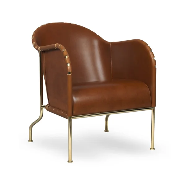 Källemo Fauteuil Bruno Cuir pleine fleur cognac-piètement laiton