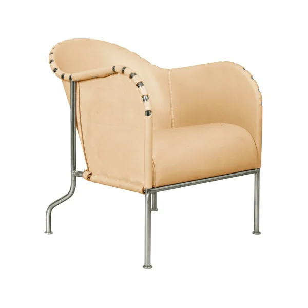 Källemo Fauteuil Bruno Cuir pleine fleur naturel-chrome