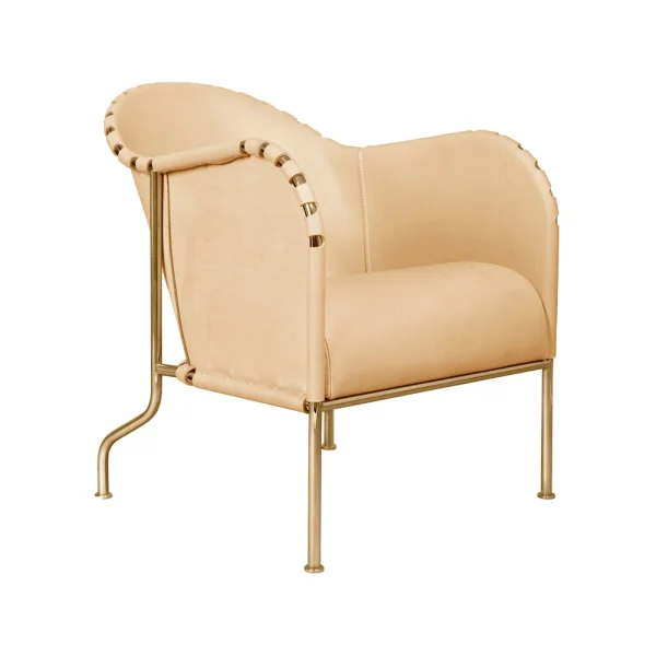 Källemo Fauteuil Bruno Cuir pleine fleur naturel-piètement laiton