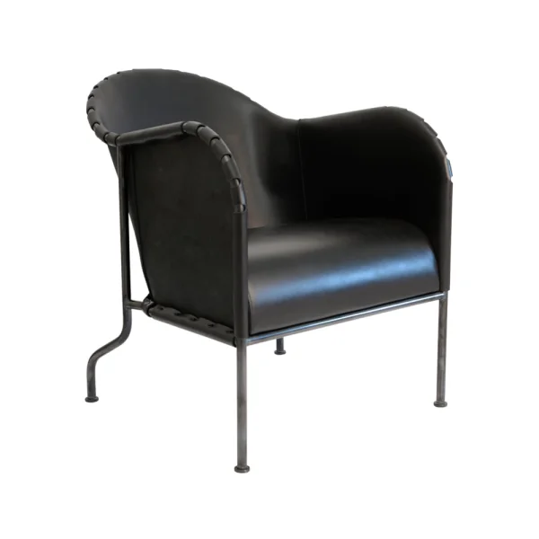 Källemo Fauteuil Bruno Cuir pleine fleur noir-acier oxydé noir
