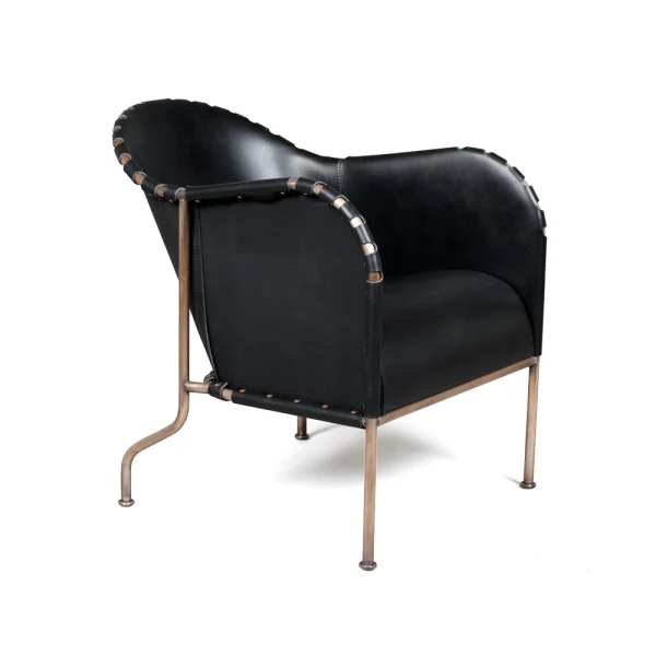 Källemo Fauteuil Bruno Cuir pleine fleur noir-piètement cuivré