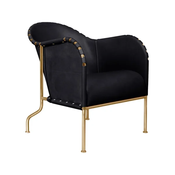 Källemo Fauteuil Bruno Cuir pleine fleur noir-piètement laiton