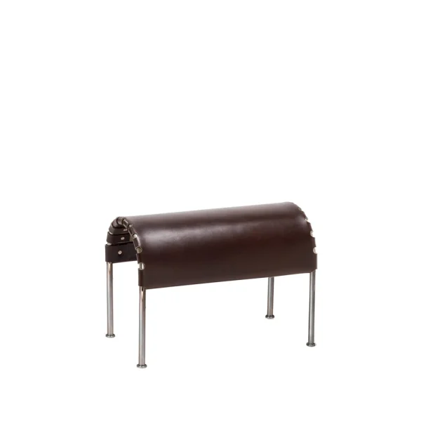 Källemo Pouf Bruno Cuir pleine fleur brun cigare-chrome