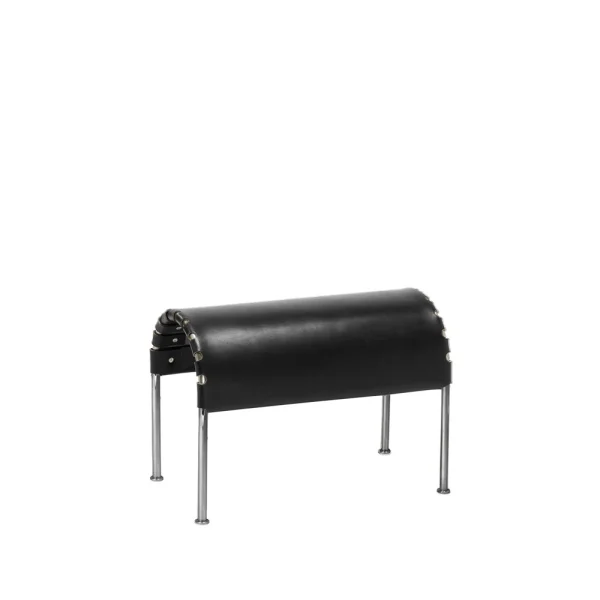 Källemo Pouf Bruno Cuir pleine fleur noir-piètement chrome