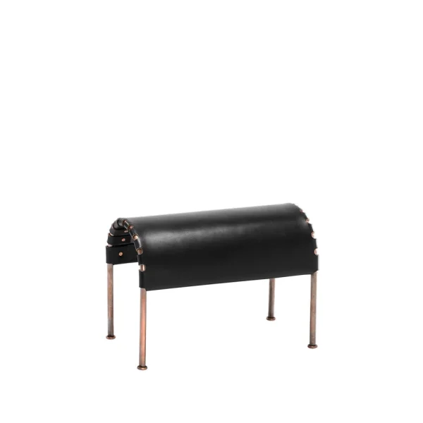 Källemo Pouf Bruno Cuir pleine fleur noir-piètement cuivré