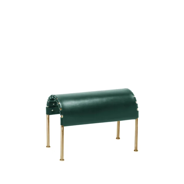 Källemo Pouf Bruno Cuir pleine fleur vert bouteille-piètement laiton
