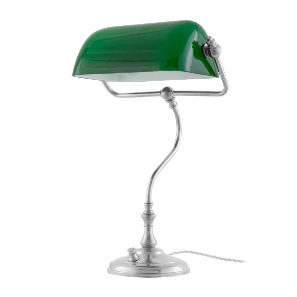 Karlskrona Lampfabrik Lampe Lampe de table Bankir Plaqué nickel-vert