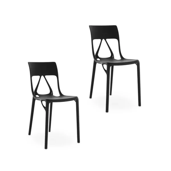 Kartell - Chaises A.I. Lite, noir, hauteur 80 cm, lot de 2