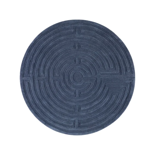 Kateha Tapis Minilabyrinthe rond bleu orage, 130 cm