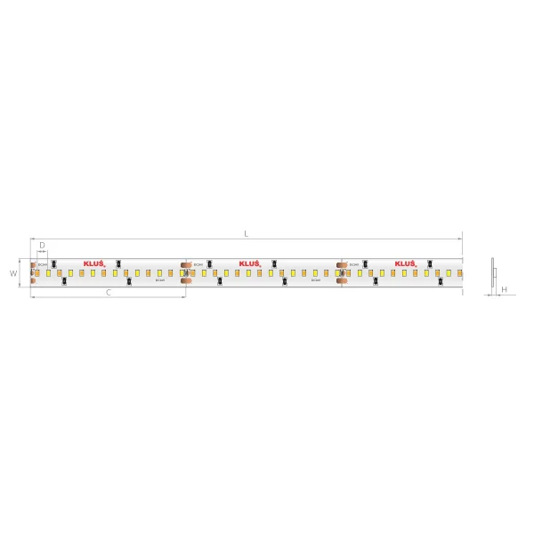 KLUS Bande LED - 1,0 cm de large, 500 cm de long - 24Vdc - dimmable - 14,4W LED par mètre - 252 LEDs par mètre - IP20 - 2700-5000K