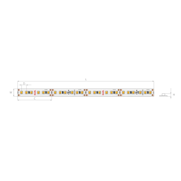 Klus Bande LED - largeur 0,8 cm, longueur 500 cm - 24 Vdc - dimmable - 9,6 W LED par mètre - IP20 - 3000K