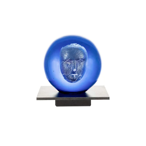 Kosta Boda Sculpture en verre BV Headman Bleu