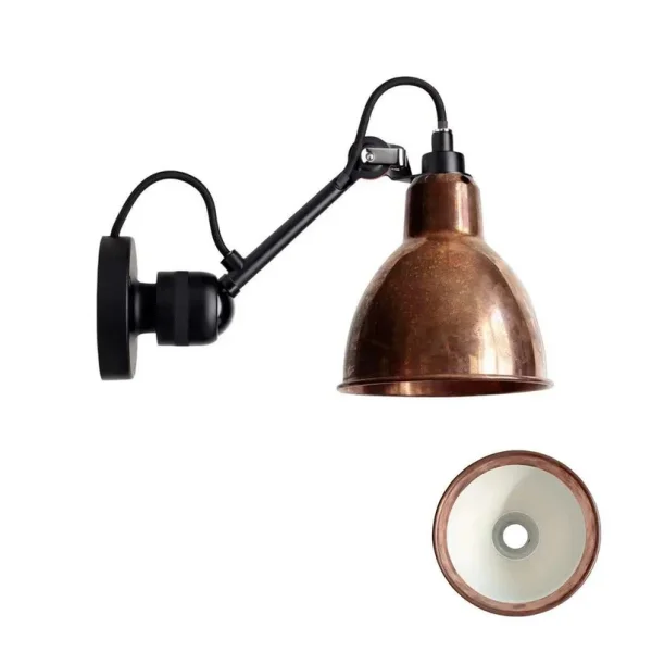 Lampe Gras - 304 Applique Murale Noir/Cuivre Brut/Blanc