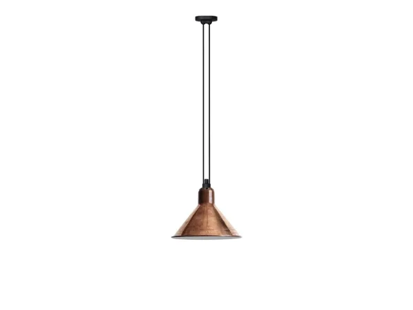 Lampe Gras - 322 L Suspension Conique Cuivre Brut/Blanc Lampe Gras