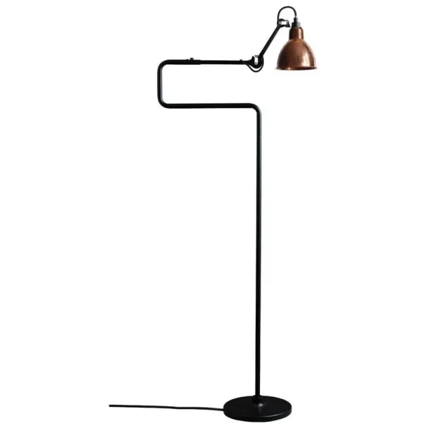 Lampe Gras - 411 Lampadaire Noir/Cuivre Brut/Blanc