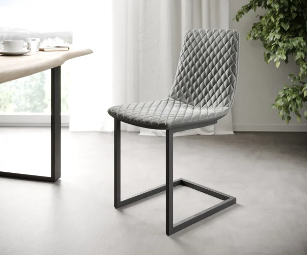 L'ensemble-de-4-chaises Novi-Adesso gris clair velours cantilever