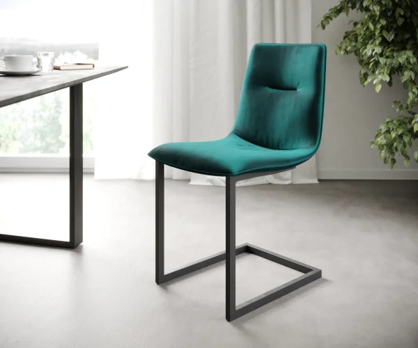 L'ensemble-de-4-chaises Pia-Adesso pétrole velours cantilever