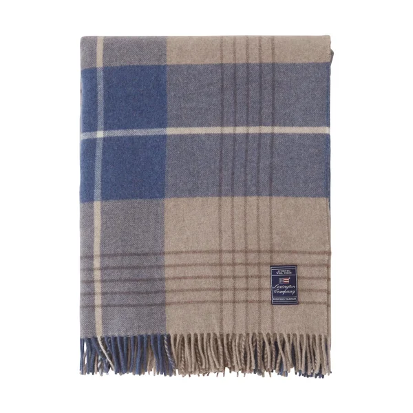 Lexington Plaid Checked Recycled Wool 130x170 cm Denim blue-beige