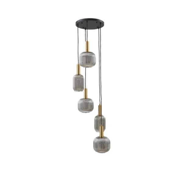 Lindby - Doroteo suspension gris à 5 lampes en verre